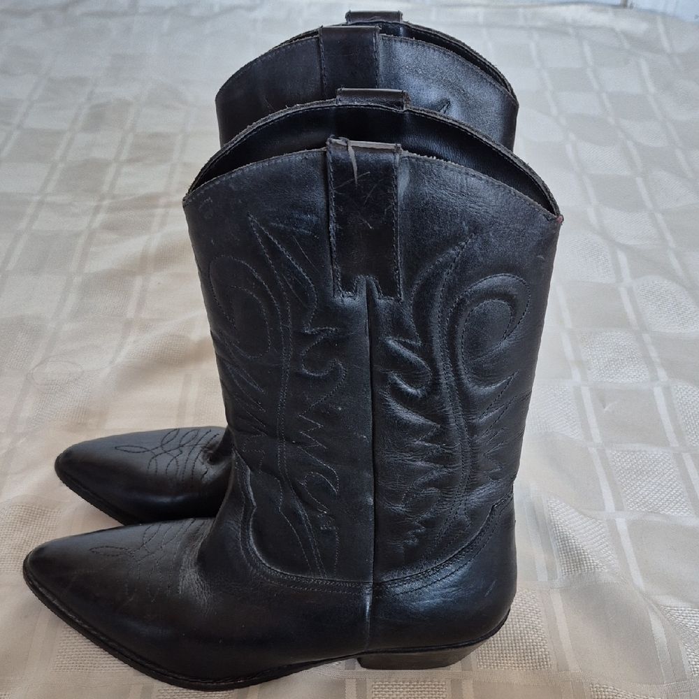 Black Vintage Western Cowboy Leather Boots